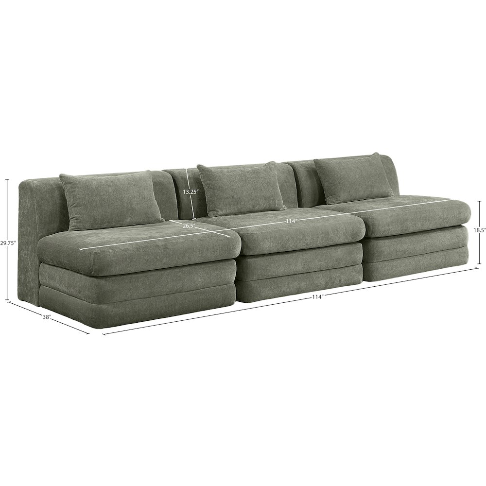 Stellar 114" Green Chenille Fabric Upholstered 3pc. Modular Sofa. Picture 6