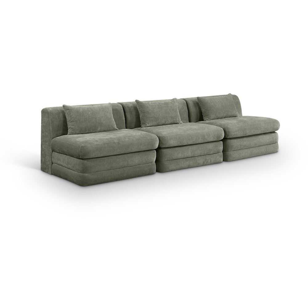 Stellar 114" Green Chenille Fabric Upholstered 3pc. Modular Sofa. Picture 1
