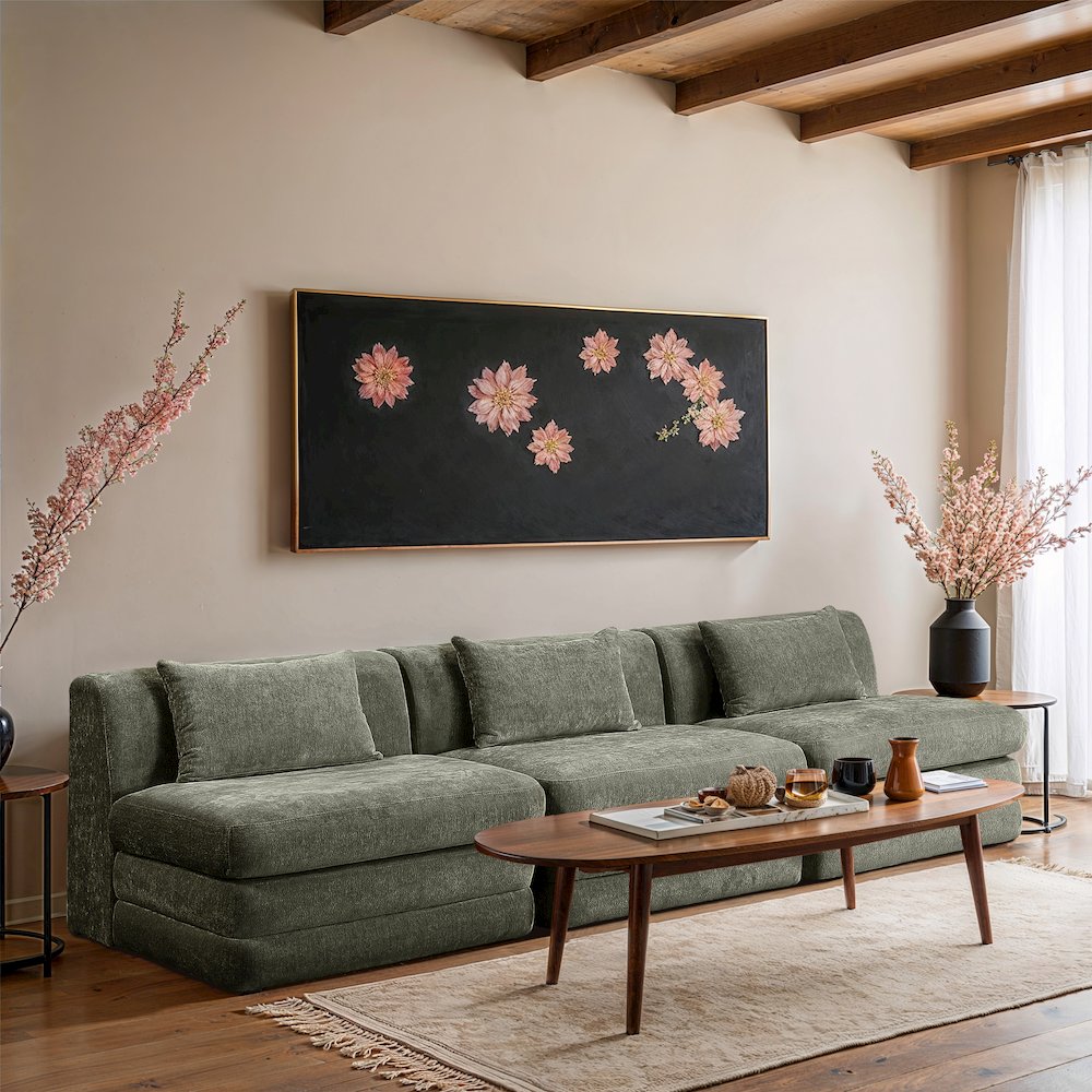 Stellar 114" Green Chenille Fabric Upholstered 3pc. Modular Sofa. Picture 7