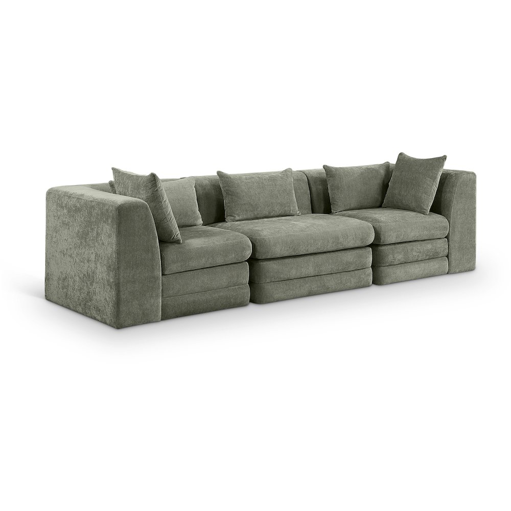 Stellar 114" Green Chenille Fabric Upholstered 3pc. Modular Sofa. Picture 1