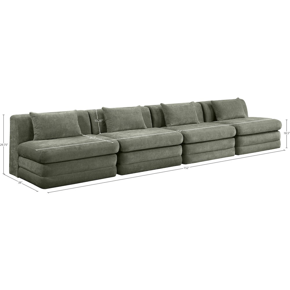 Stellar 152" Green Chenille Fabric Upholstered 4pc. Modular Sofa. Picture 6
