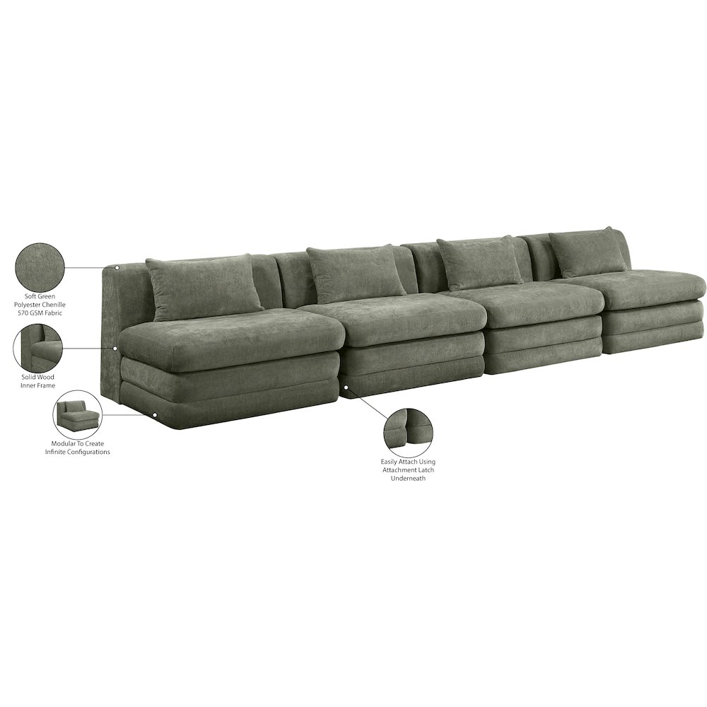 Stellar 152" Green Chenille Fabric Upholstered 4pc. Modular Sofa. Picture 9