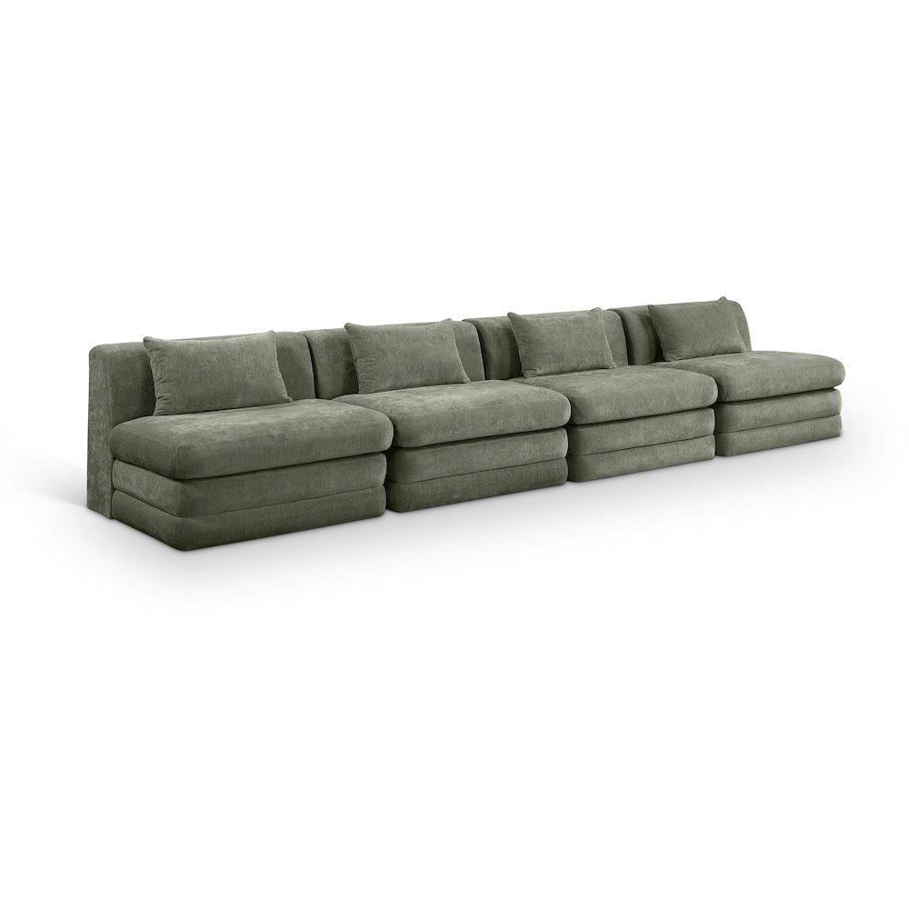 Stellar 152" Green Chenille Fabric Upholstered 4pc. Modular Sofa. Picture 1