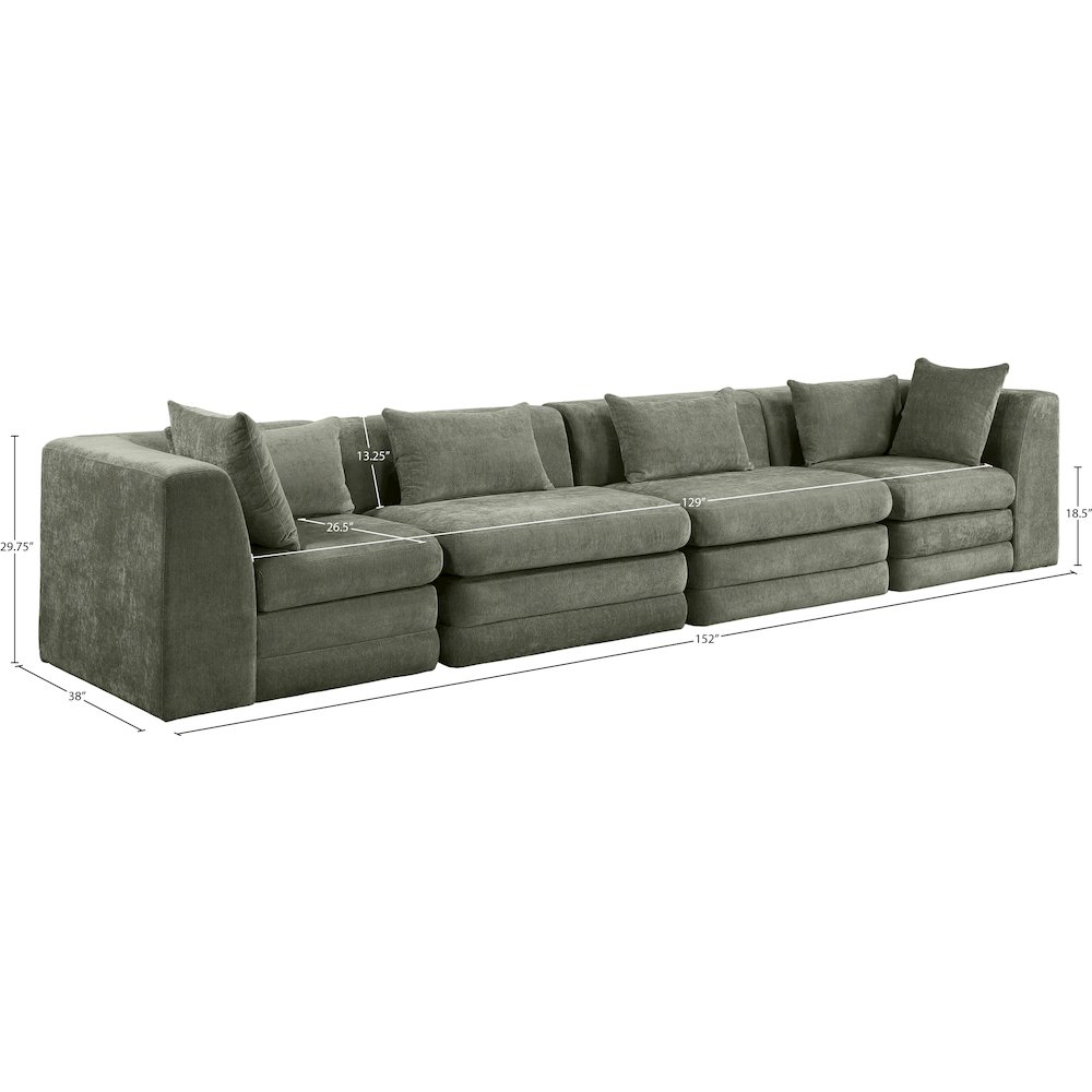 Stellar 152" Green Chenille Fabric Upholstered 4pc. Modular Sofa. Picture 6