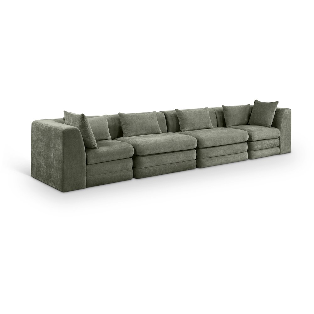 Stellar 152" Green Chenille Fabric Upholstered 4pc. Modular Sofa. Picture 1