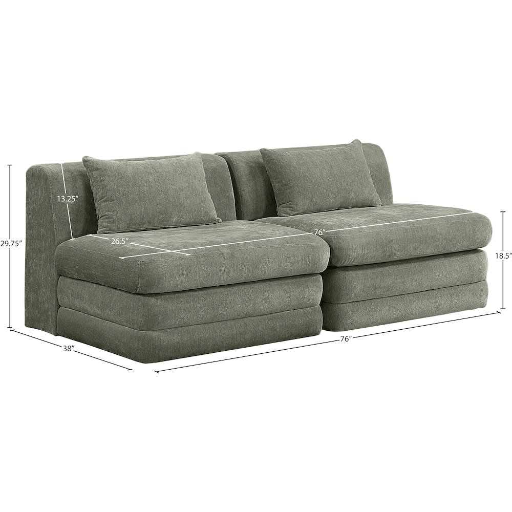 Stellar 76" Green Chenille Fabric Upholstered 2pc. Modular Loveseat. Picture 6