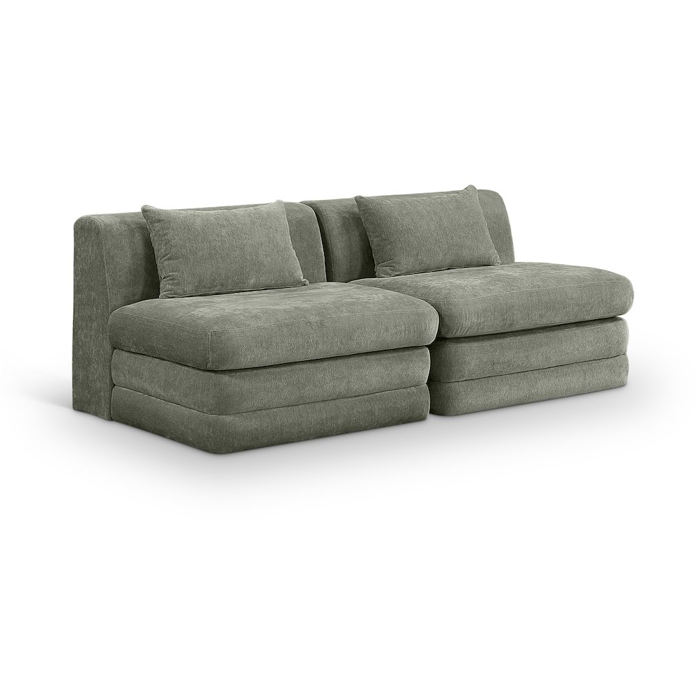 Stellar 76" Green Chenille Fabric Upholstered 2pc. Modular Loveseat. Picture 1
