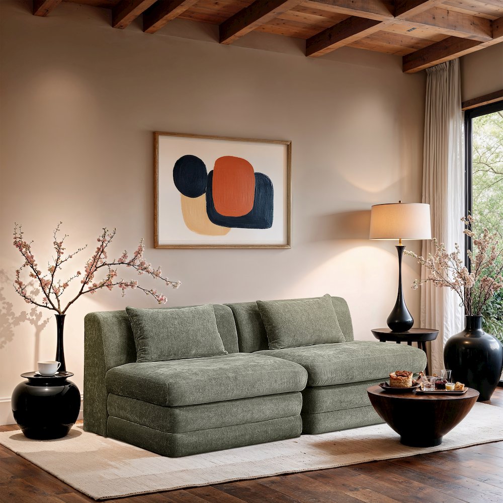 Stellar 76" Green Chenille Fabric Upholstered 2pc. Modular Loveseat. Picture 7