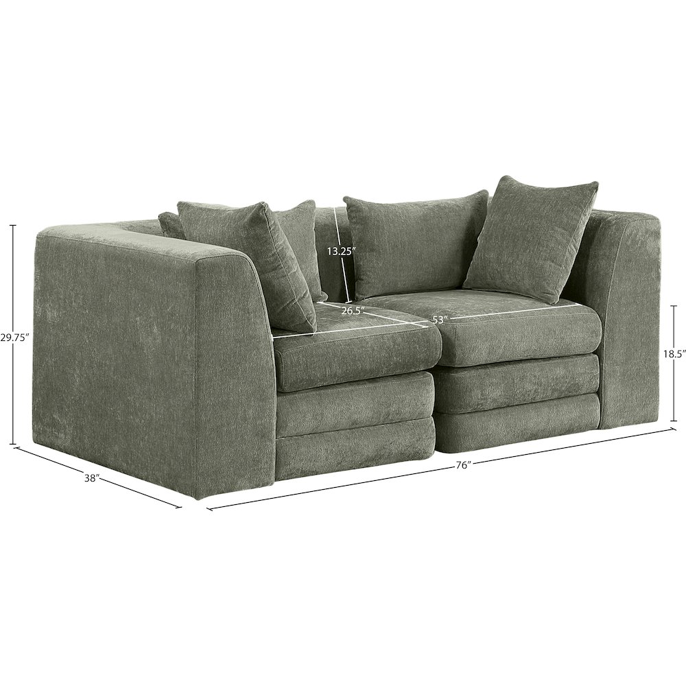 Stellar 76" Green Chenille Fabric Upholstered 2pc. Modular Loveseat. Picture 6