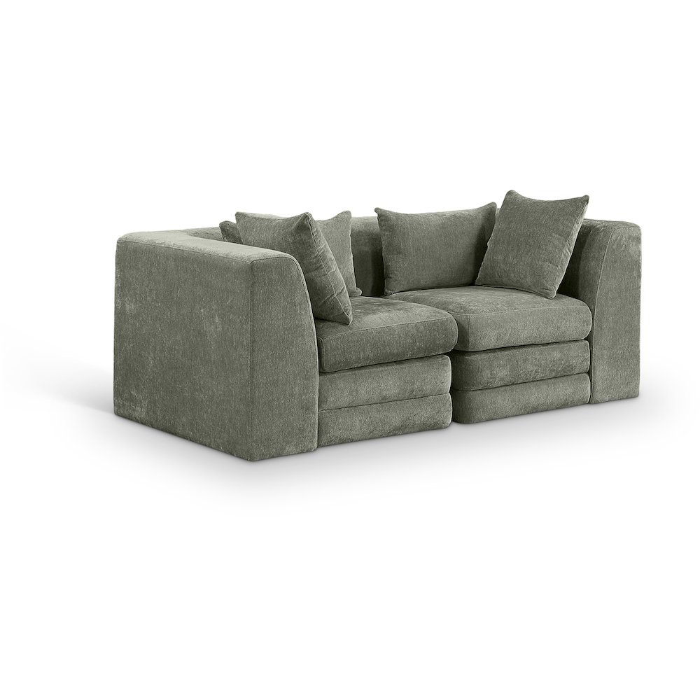 Stellar 76" Green Chenille Fabric Upholstered 2pc. Modular Loveseat. Picture 1