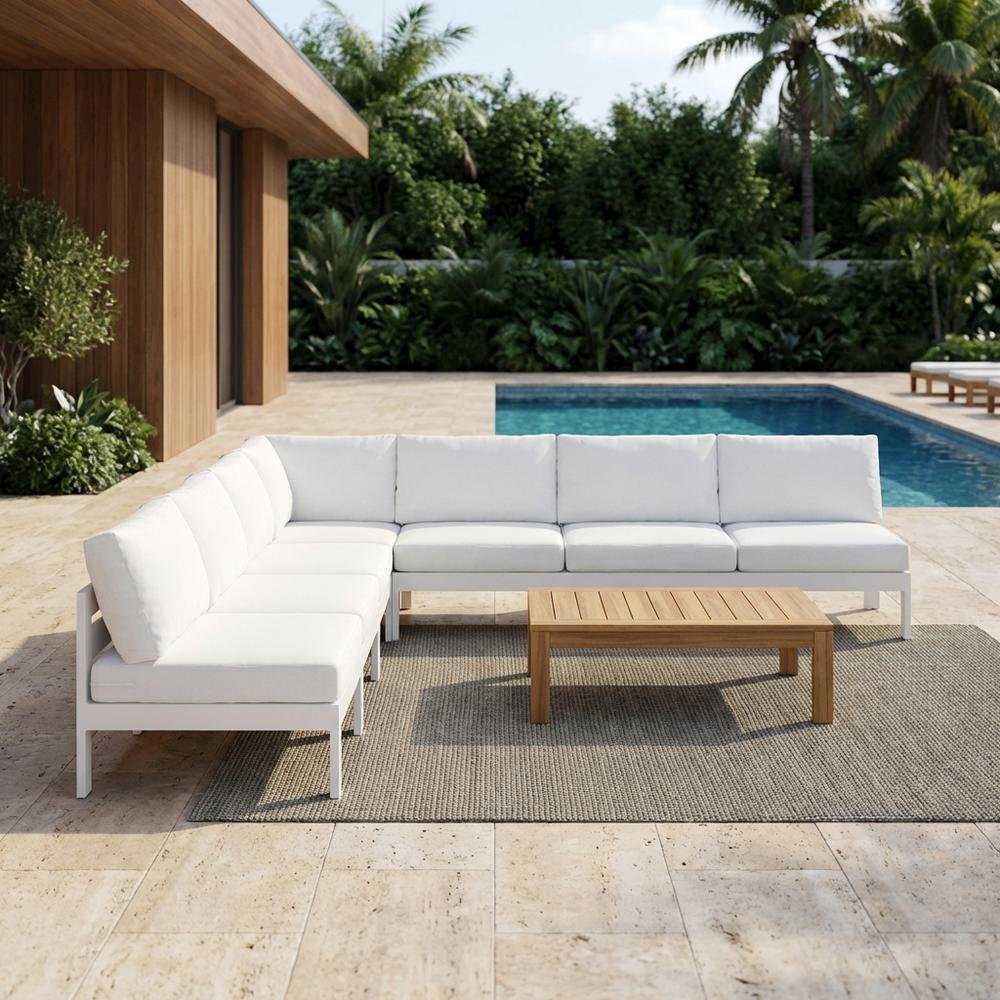 White Fabric Outdoor Patio Modular Sectional With Contemporary Design. Picture 3