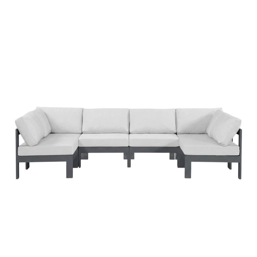 White Fabric Outdoor Patio Sectional With Contemporary Style And Cushioned Seats. Picture 4
