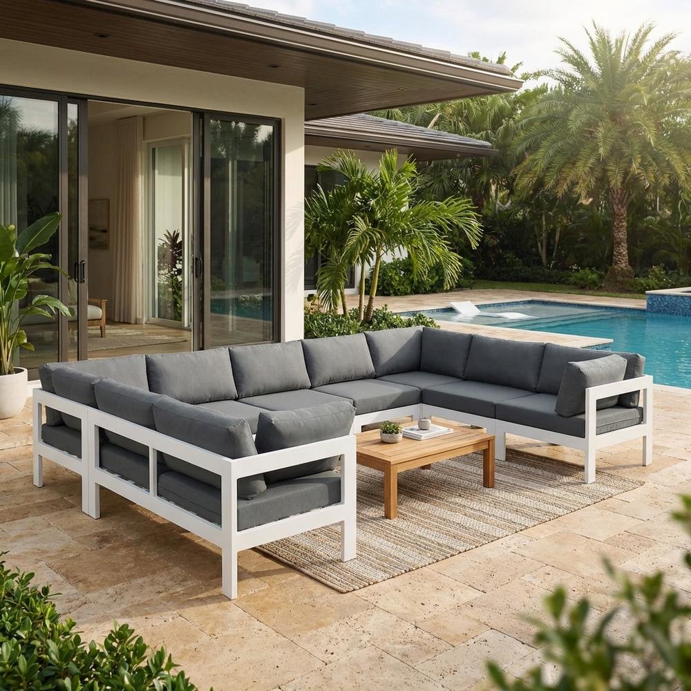 Gray Fabric Outdoor Patio Modular Sectional With Contemporary Style. Picture 3