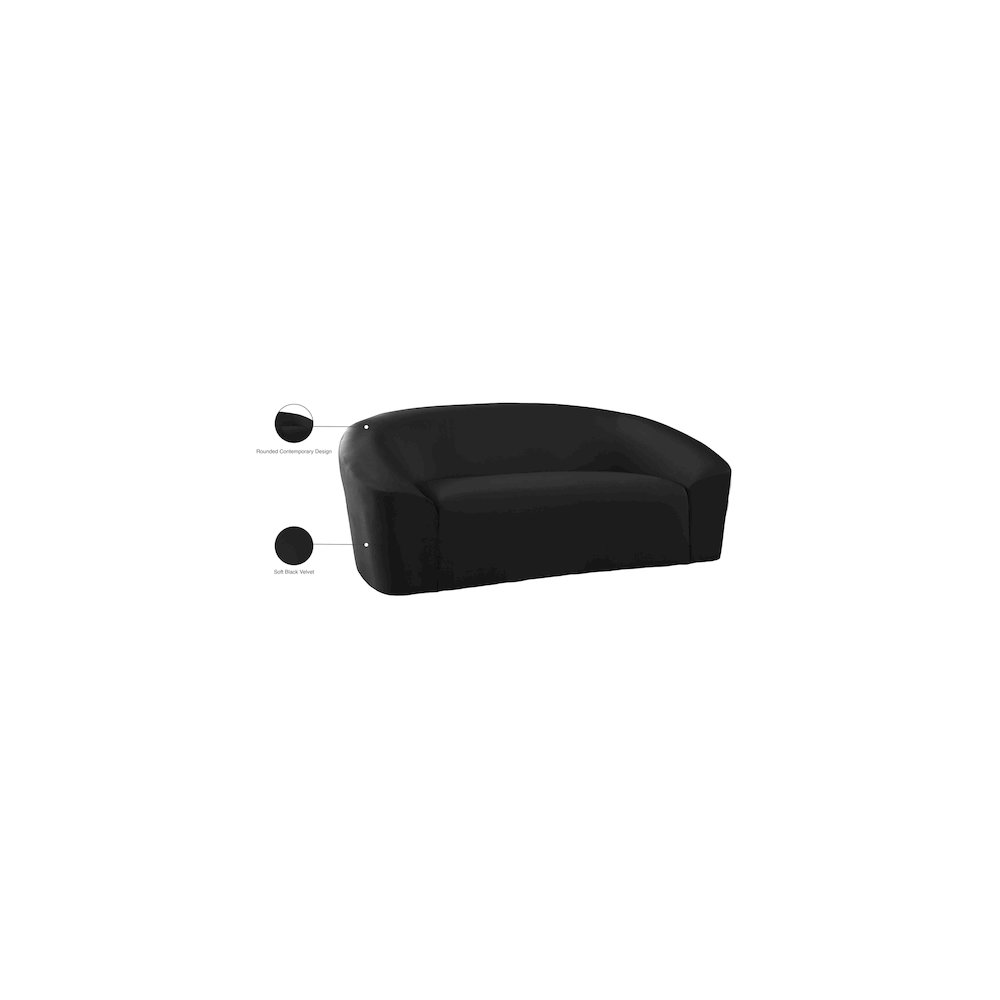 Riley Black Velvet Loveseat. Picture 8