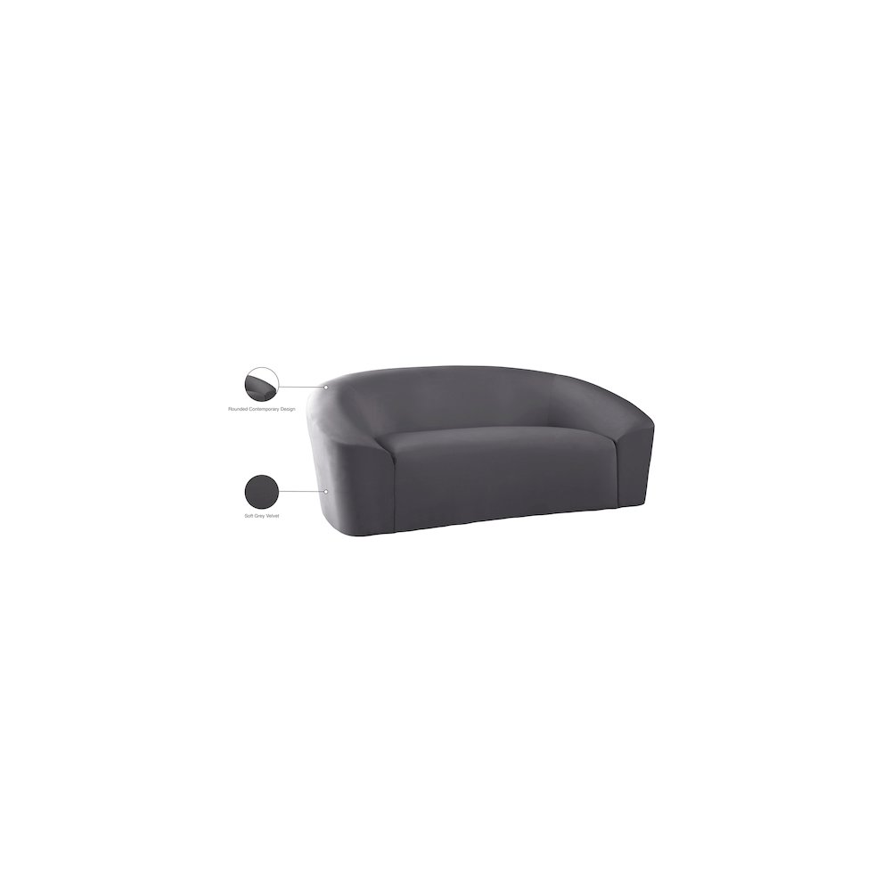 Riley Grey Velvet Loveseat. Picture 8