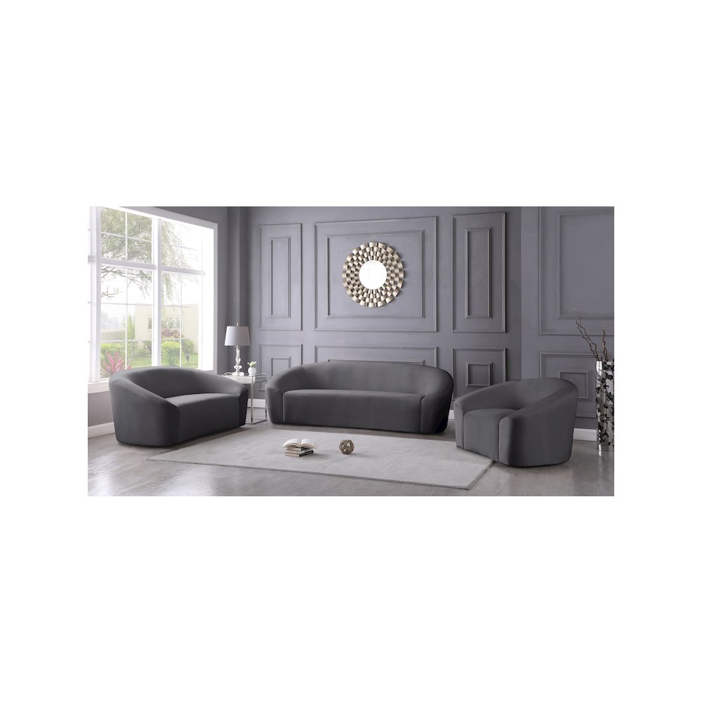 Riley Grey Velvet Loveseat. Picture 6