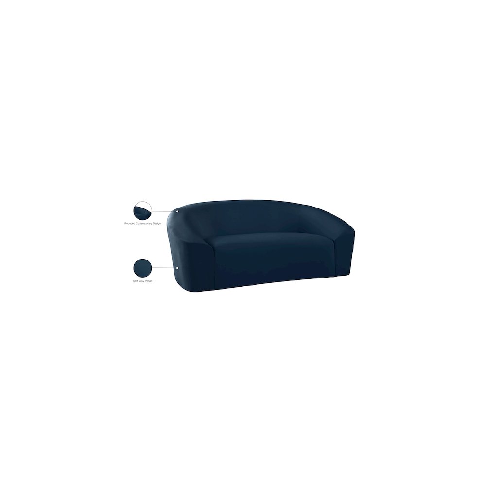 Riley Navy Velvet Loveseat. Picture 8