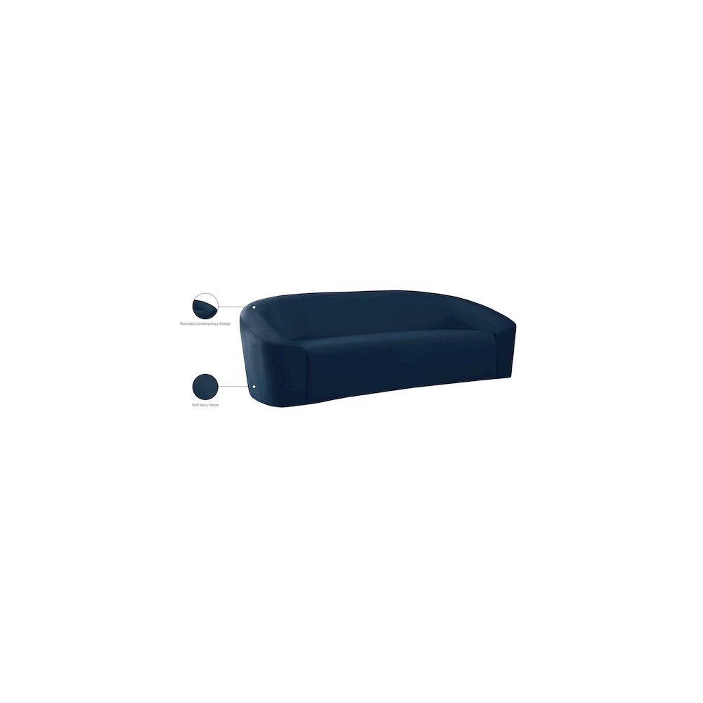 Riley Navy Velvet Sofa. Picture 8