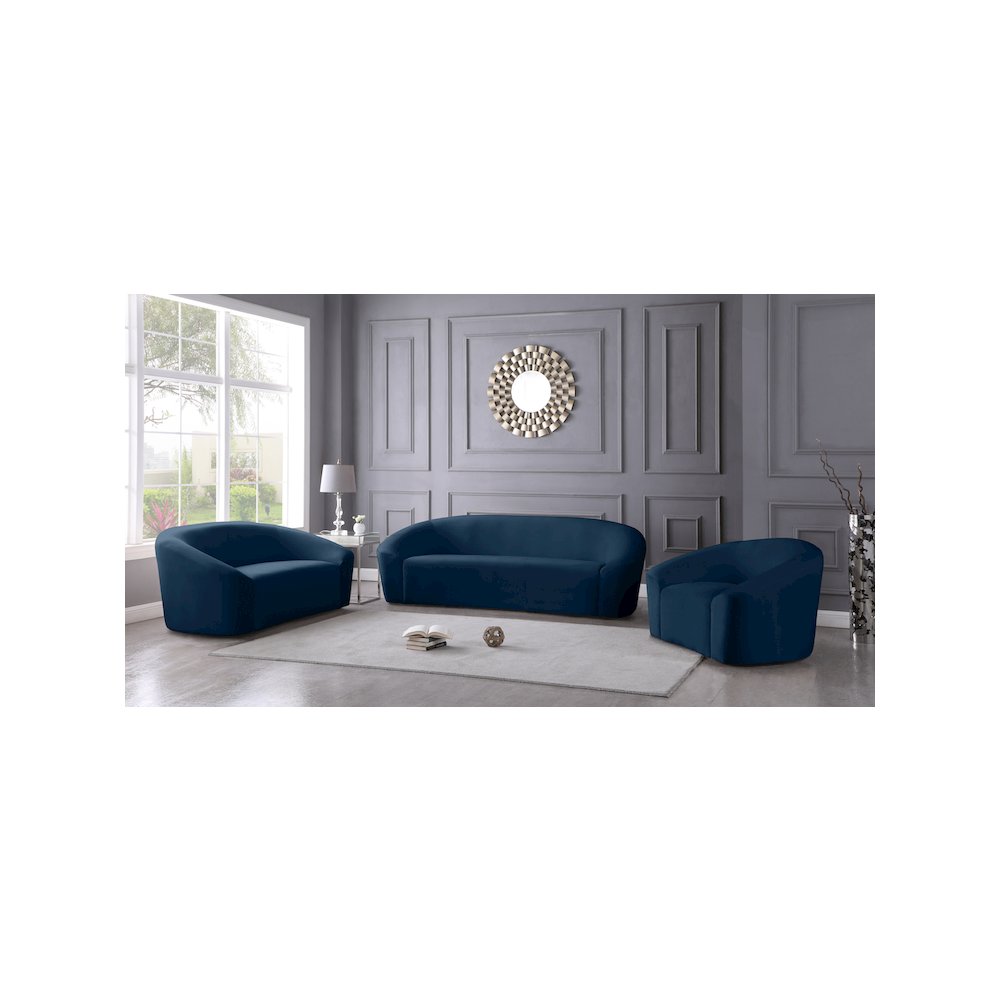 Riley Navy Velvet Sofa. Picture 6