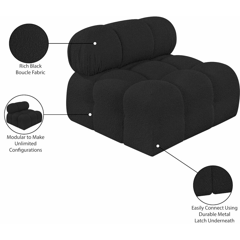Ames Black Boucle Fabric Armless. Picture 11