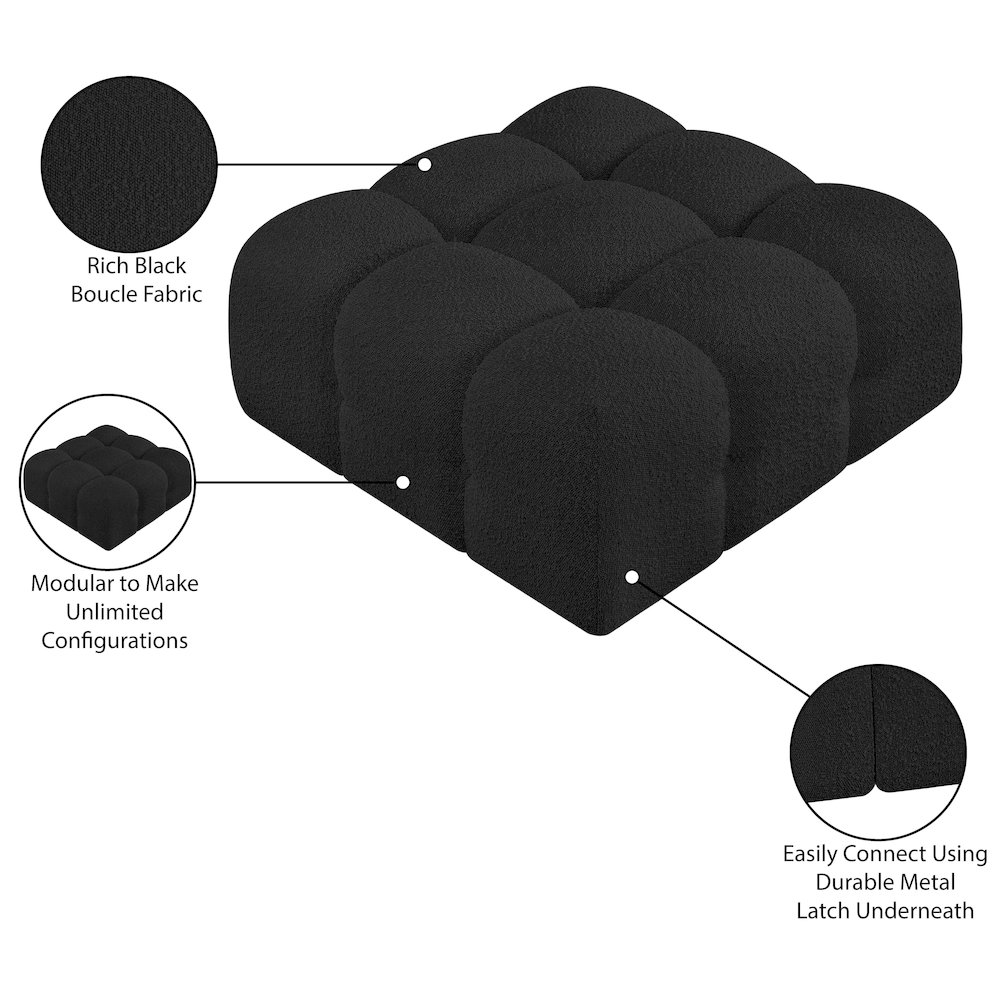 Ames Black Boucle Fabric Ottoman. Picture 7