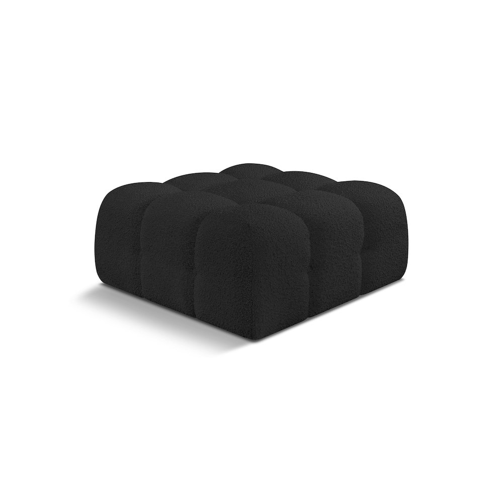 Ames Black Boucle Fabric Ottoman. Picture 1