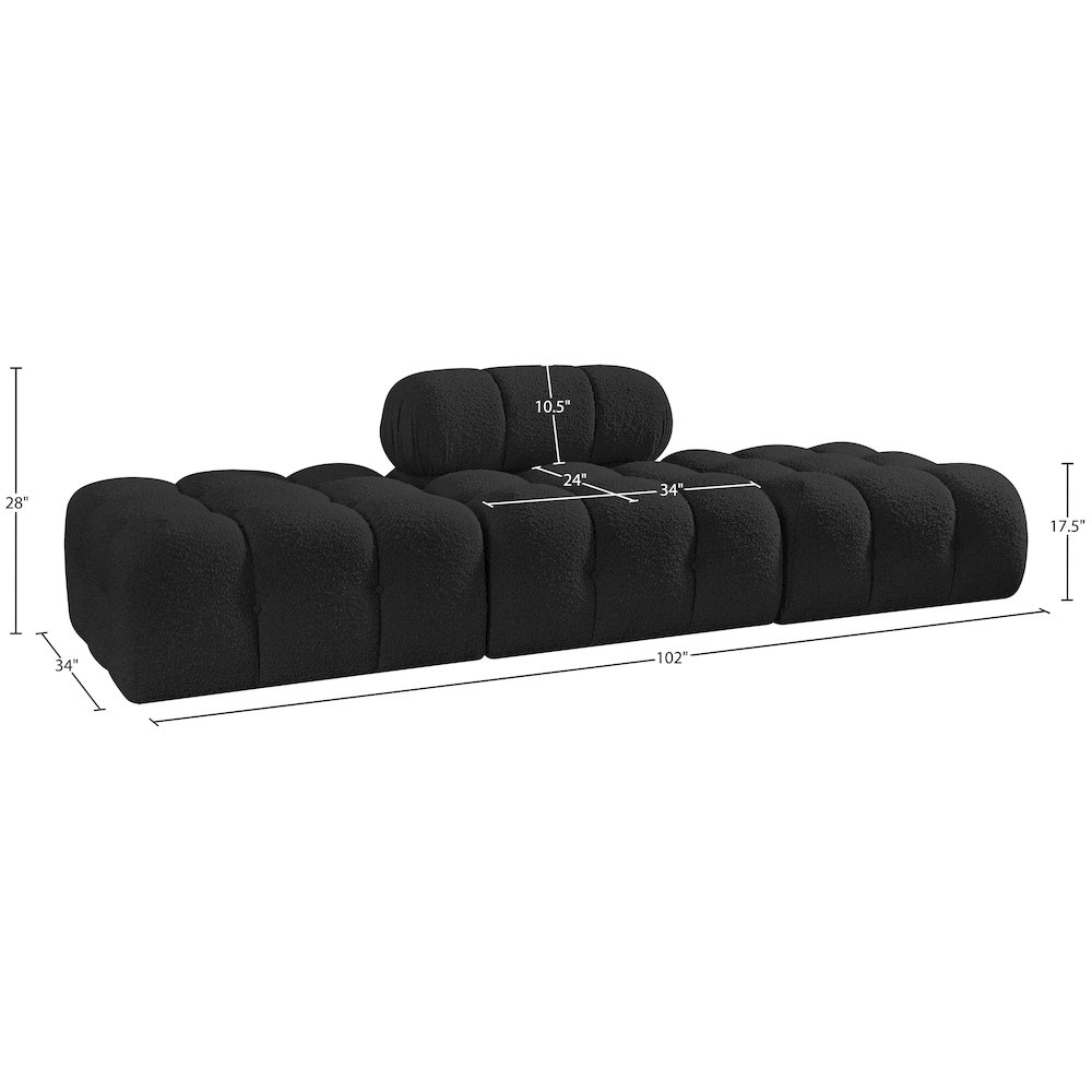 Ames 102" Black Boucle Fabric Upholstered 3pc. Modular Sofa. Picture 9