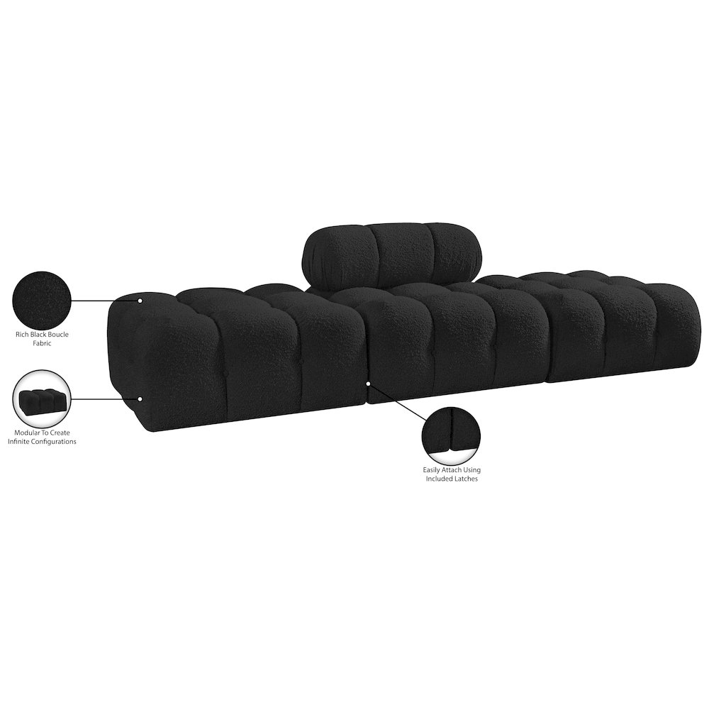 Ames 102" Black Boucle Fabric Upholstered 3pc. Modular Sofa. Picture 10