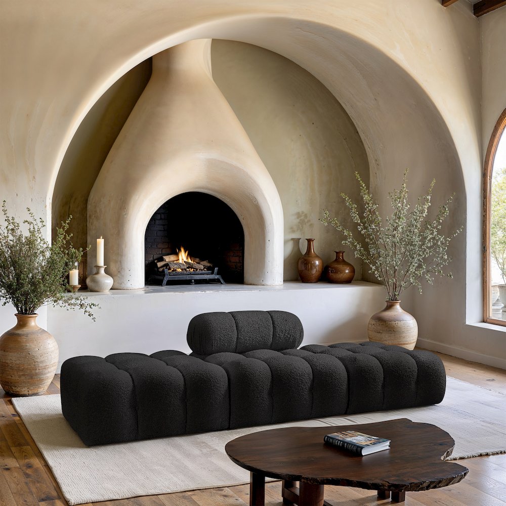 Ames 102" Black Boucle Fabric Upholstered 3pc. Modular Sofa. Picture 7