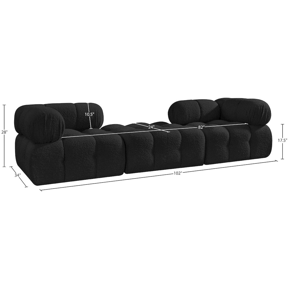 Ames 102" Black Boucle Fabric Upholstered 3pc. Modular Sofa. Picture 9