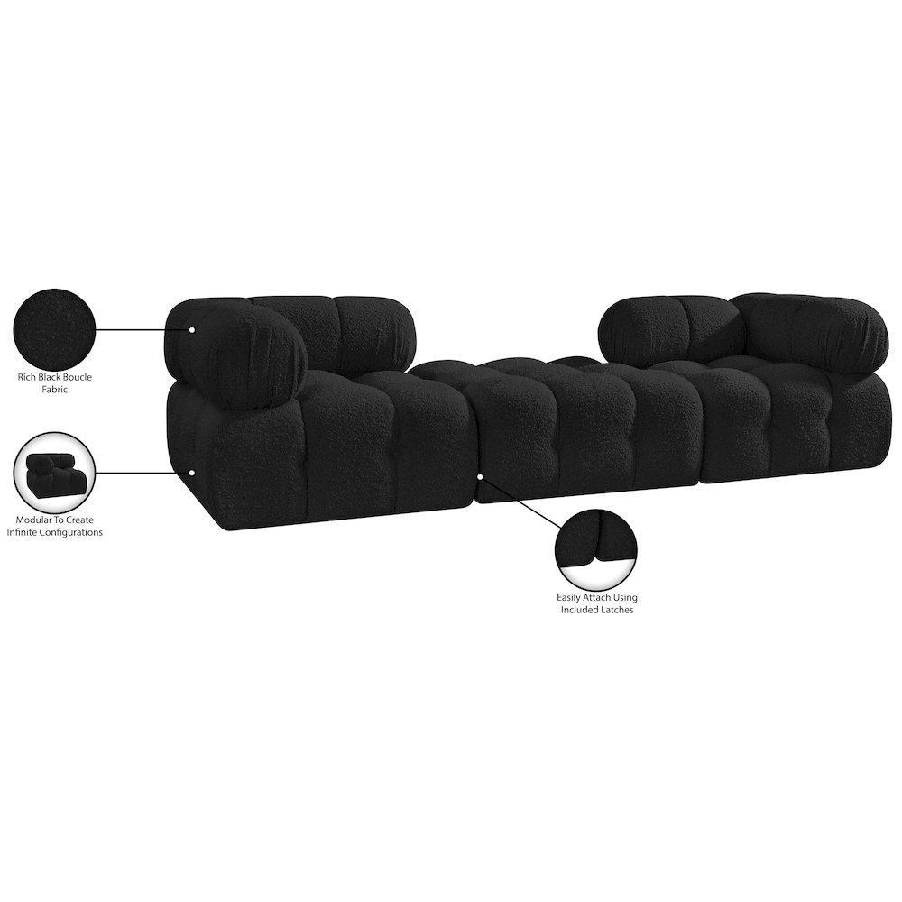 Ames 102" Black Boucle Fabric Upholstered 3pc. Modular Sofa. Picture 10