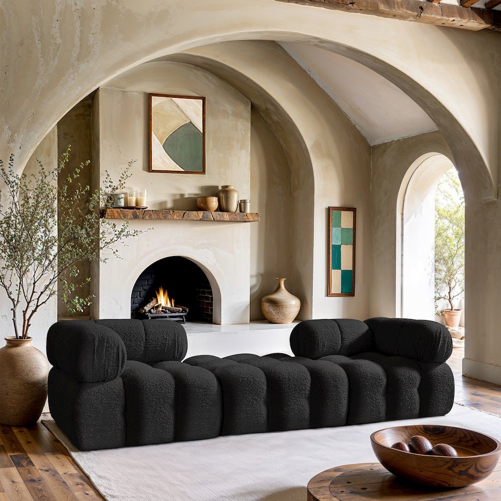 Ames 102" Black Boucle Fabric Upholstered 3pc. Modular Sofa. Picture 7