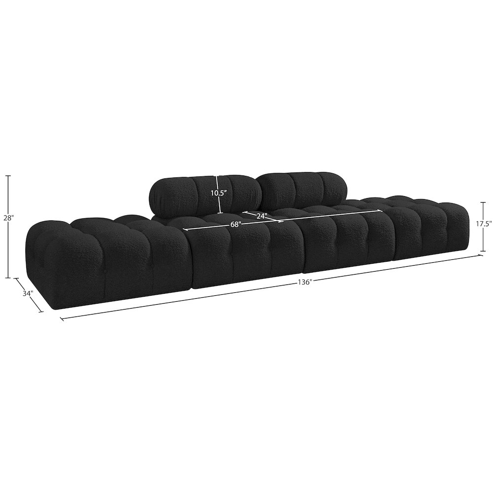 Ames 136" Black Boucle Fabric Upholstered 4pc. Modular Sofa. Picture 9