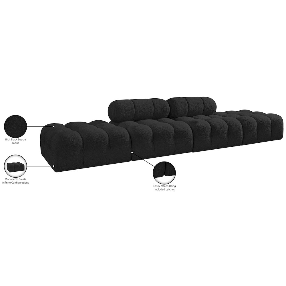 Ames 136" Black Boucle Fabric Upholstered 4pc. Modular Sofa. Picture 10