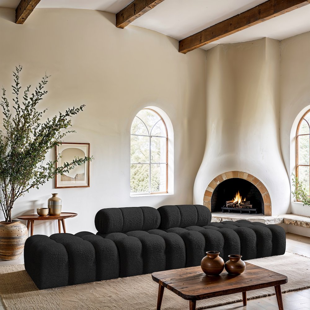 Ames 136" Black Boucle Fabric Upholstered 4pc. Modular Sofa. Picture 7