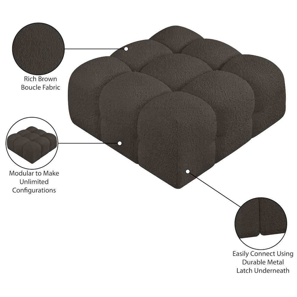 Ames Brown Boucle Fabric Ottoman. Picture 7
