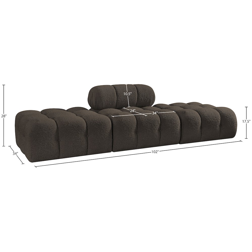 Ames 102" Brown Boucle Fabric Upholstered 3pc. Modular Sofa. Picture 9