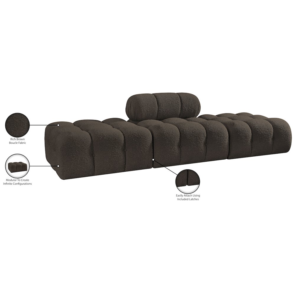 Ames 102" Brown Boucle Fabric Upholstered 3pc. Modular Sofa. Picture 10