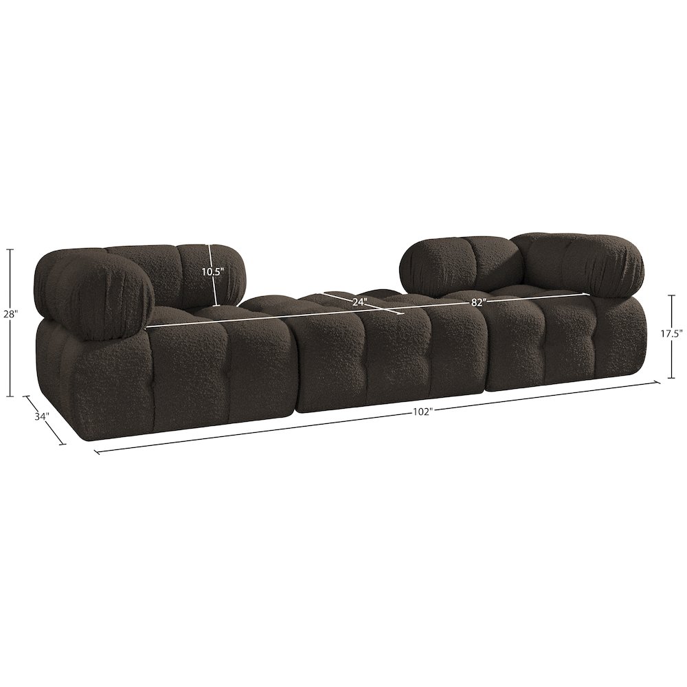 Ames 102" Brown Boucle Fabric Upholstered 3pc. Modular Sofa. Picture 9