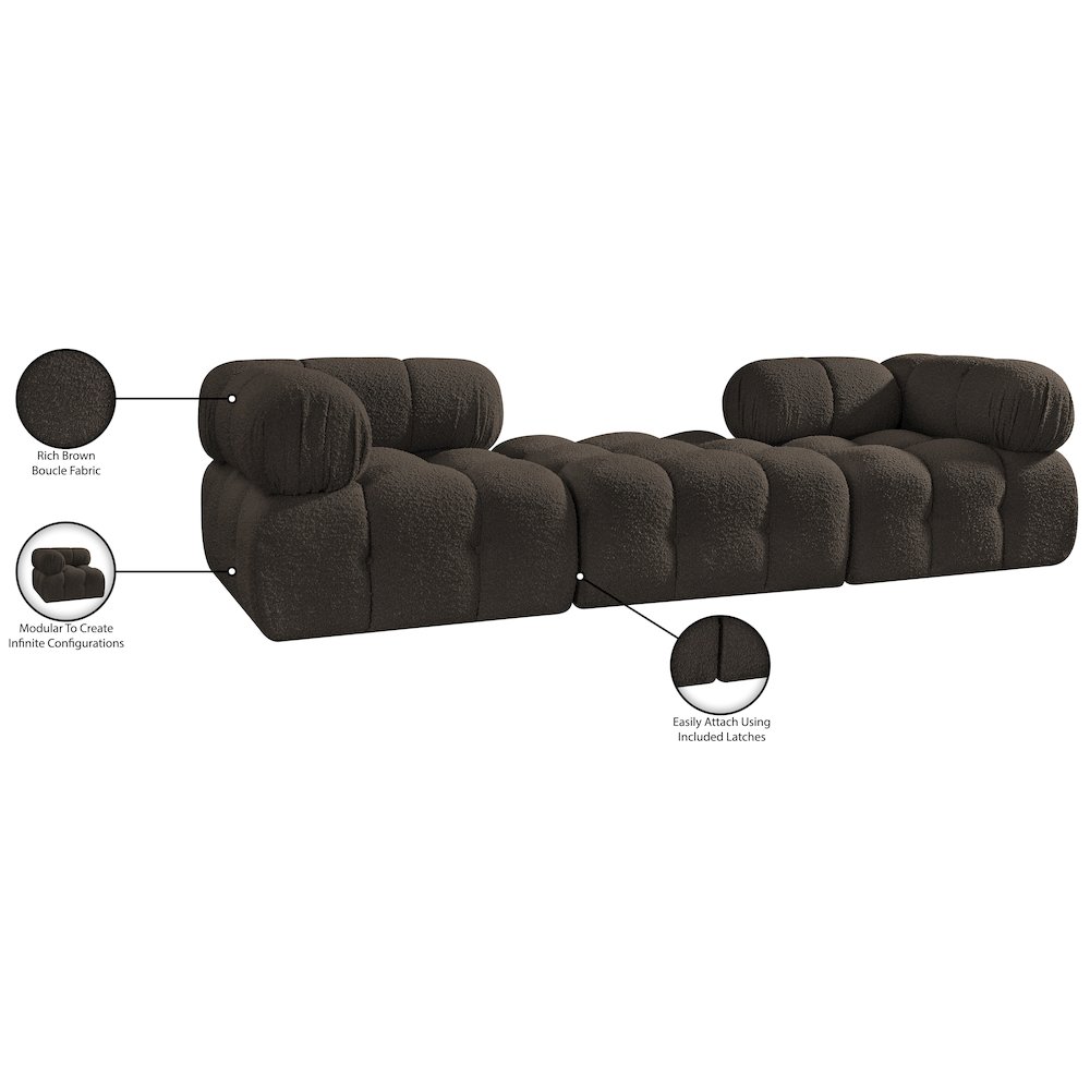 Ames 102" Brown Boucle Fabric Upholstered 3pc. Modular Sofa. Picture 10