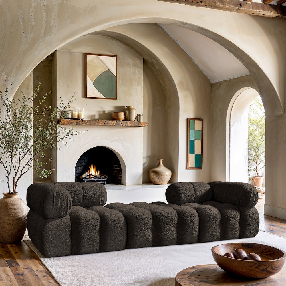Ames 102" Brown Boucle Fabric Upholstered 3pc. Modular Sofa. Picture 7