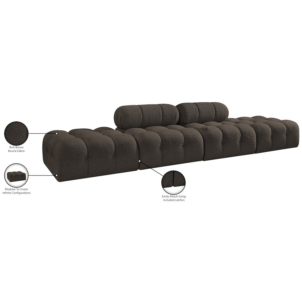 Ames 136" Brown Boucle Fabric Upholstered 4pc. Modular Sofa. Picture 10