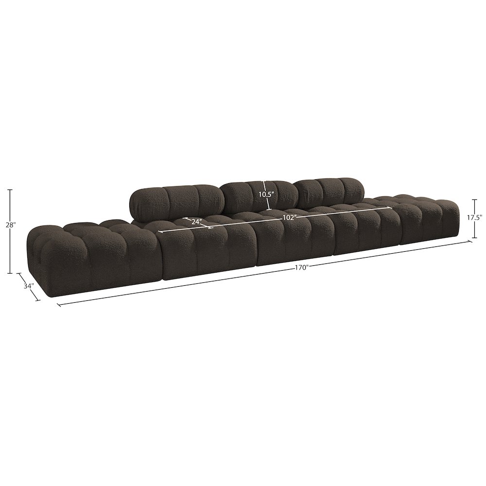 Ames 170" Brown Boucle Fabric Upholstered 5pc. Modular Sofa. Picture 9