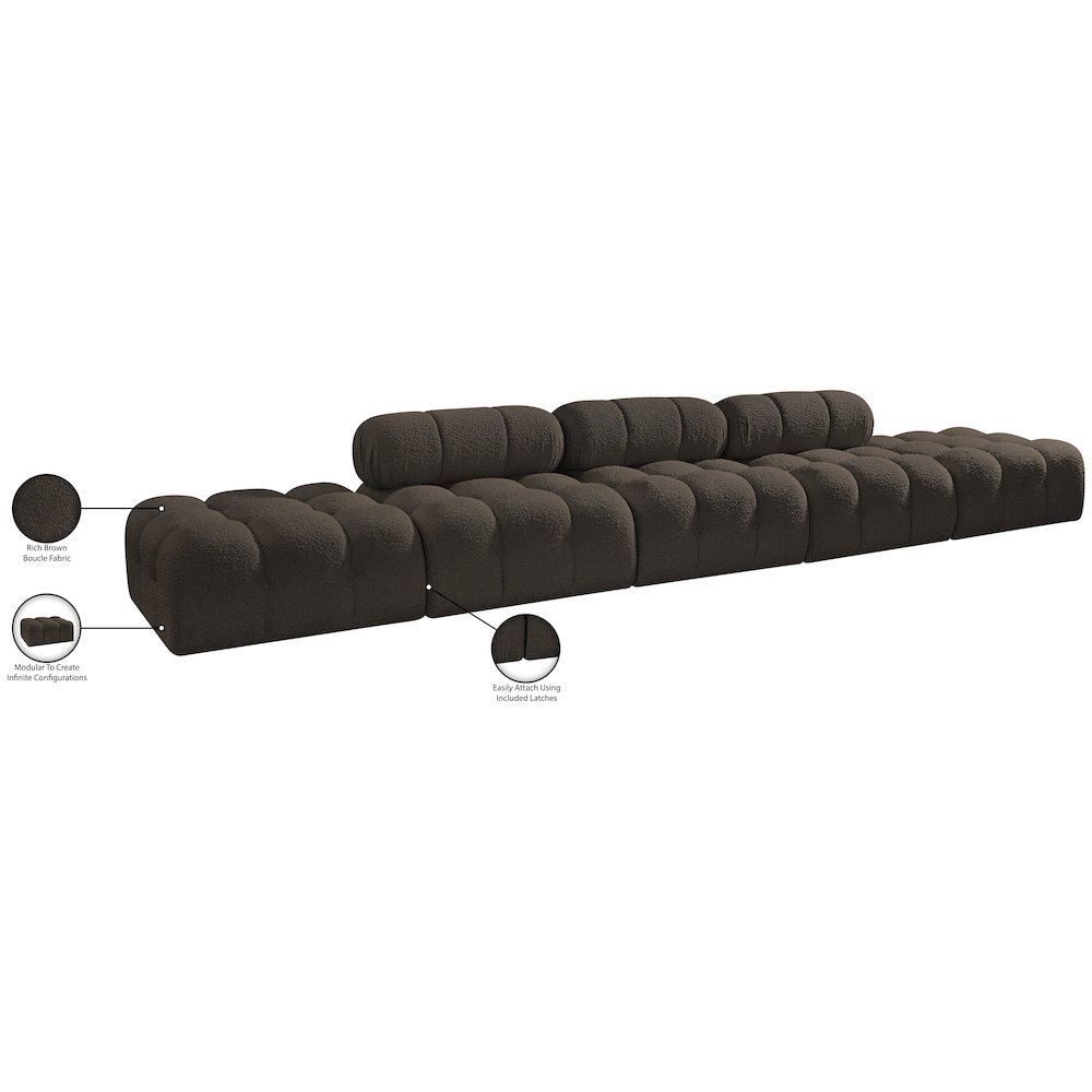 Ames 170" Brown Boucle Fabric Upholstered 5pc. Modular Sofa. Picture 10