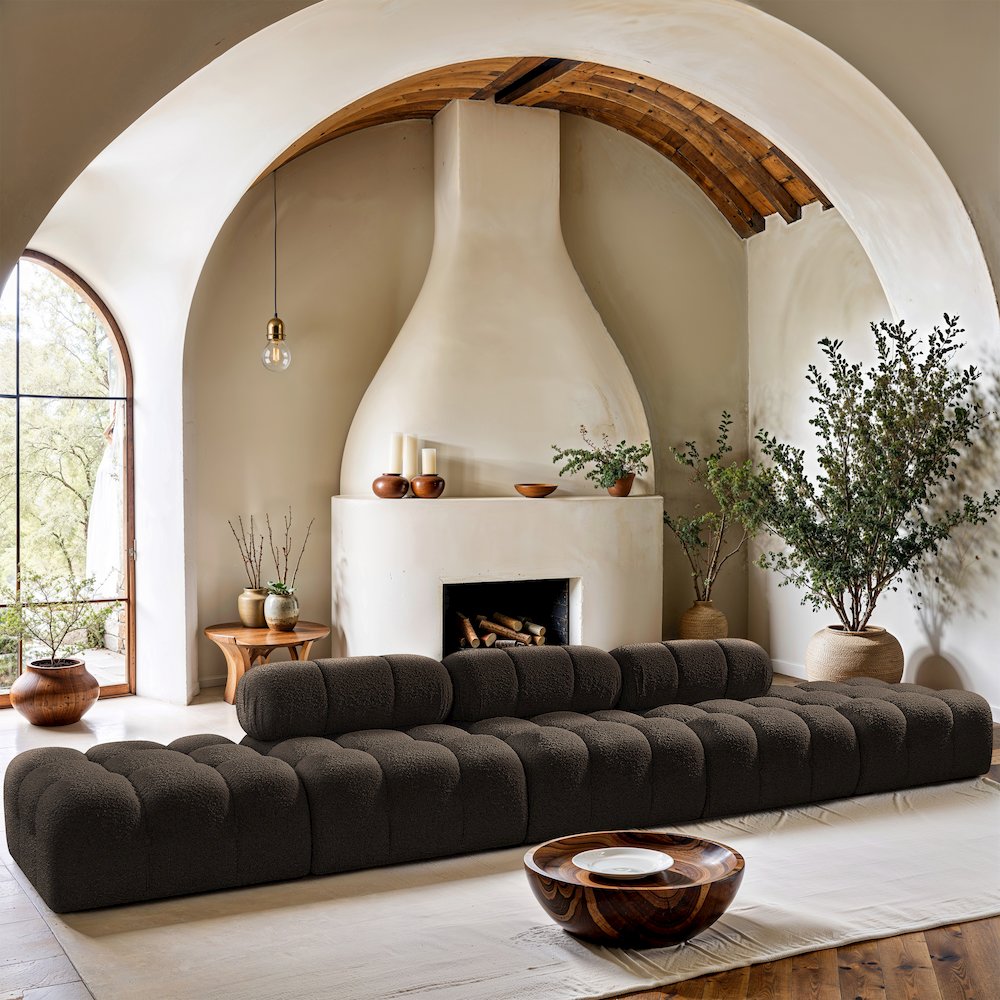 Ames 170" Brown Boucle Fabric Upholstered 5pc. Modular Sofa. Picture 7