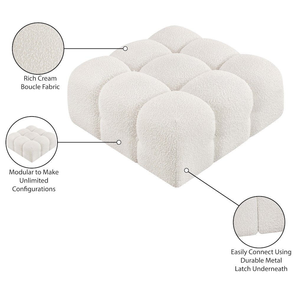 Ames Cream Boucle Fabric Ottoman. Picture 7