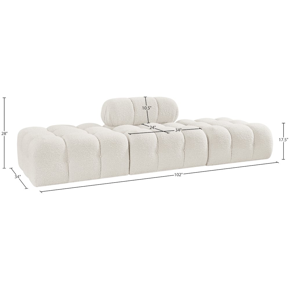 Ames 102" Cream Boucle Fabric Upholstered 3pc. Modular Sofa. Picture 9