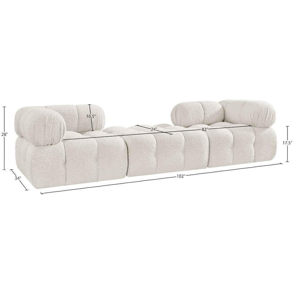 Ames 102" Cream Boucle Fabric Upholstered 3pc. Modular Sofa. Picture 9