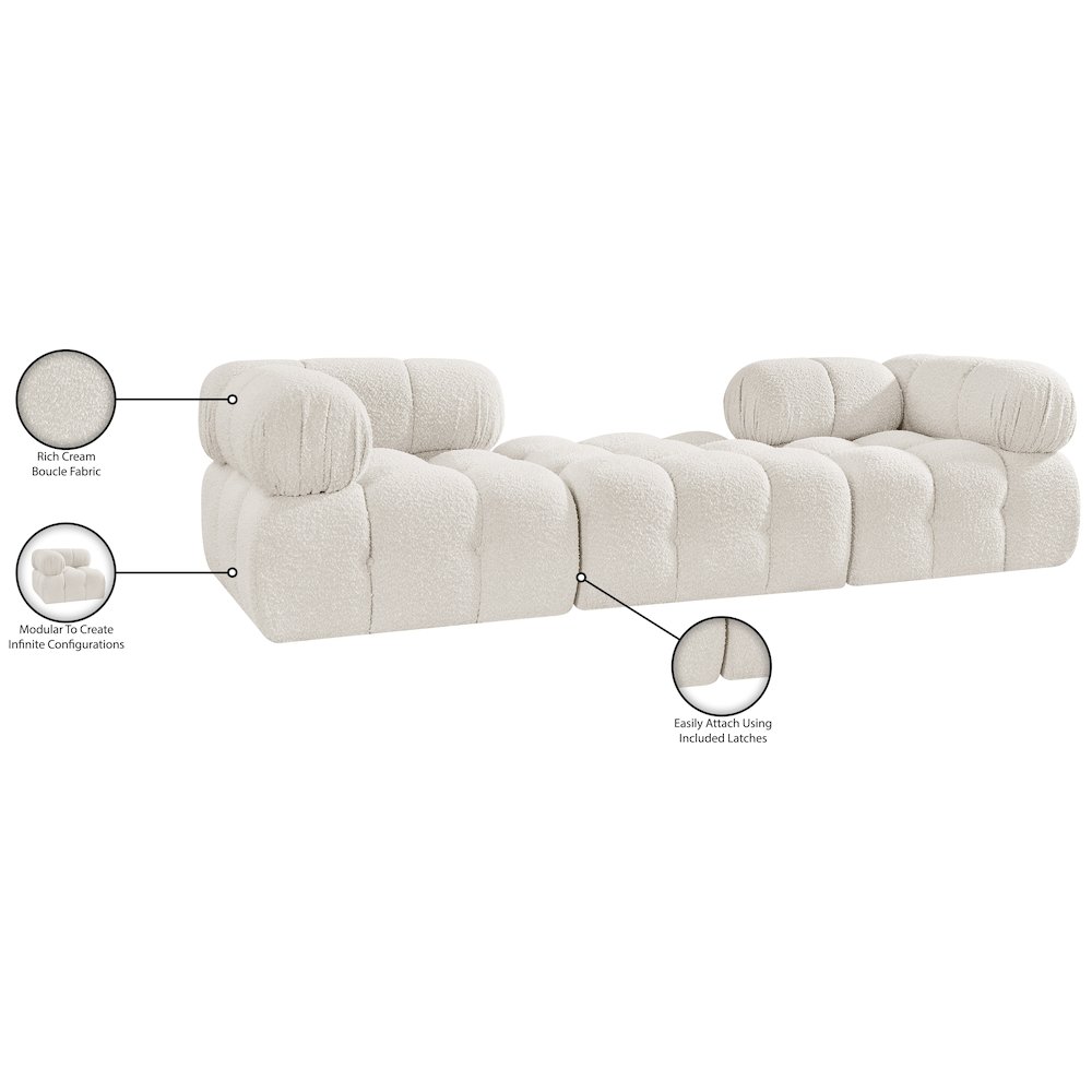 Ames 102" Cream Boucle Fabric Upholstered 3pc. Modular Sofa. Picture 10