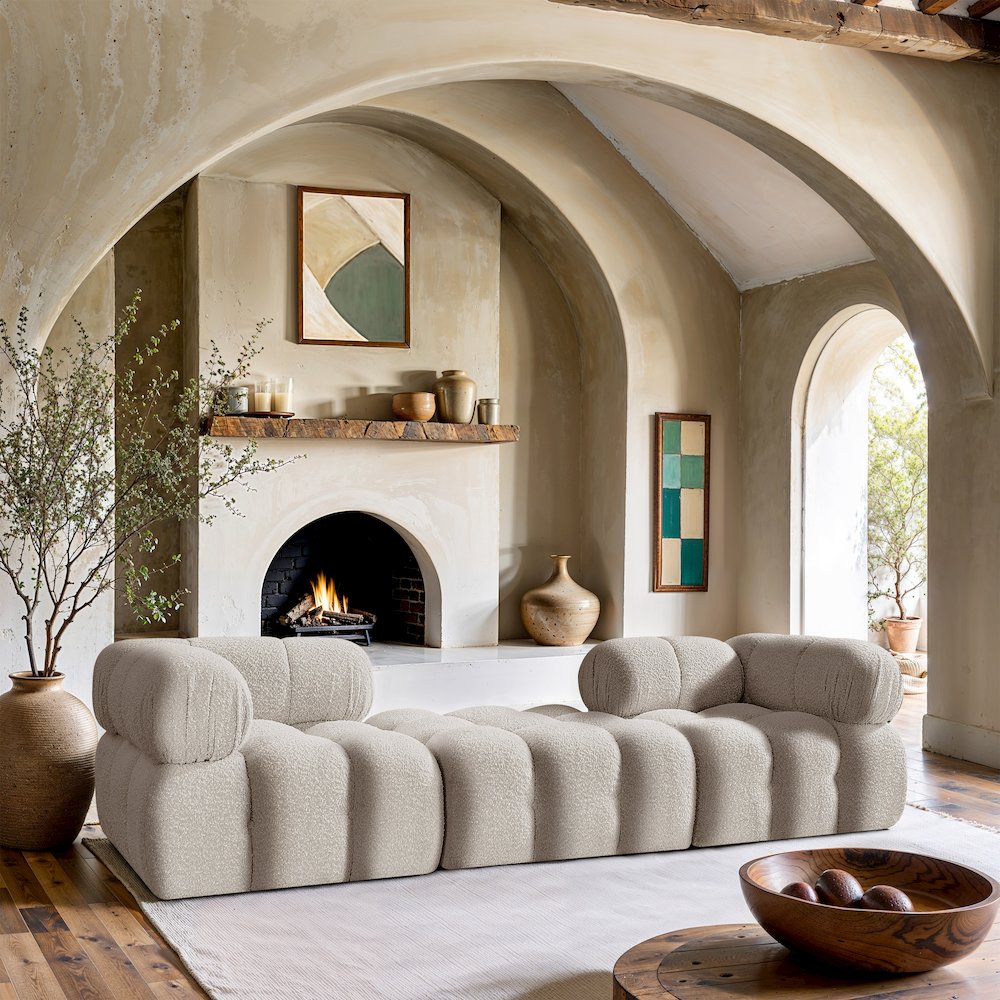 Ames 102" Cream Boucle Fabric Upholstered 3pc. Modular Sofa. Picture 7